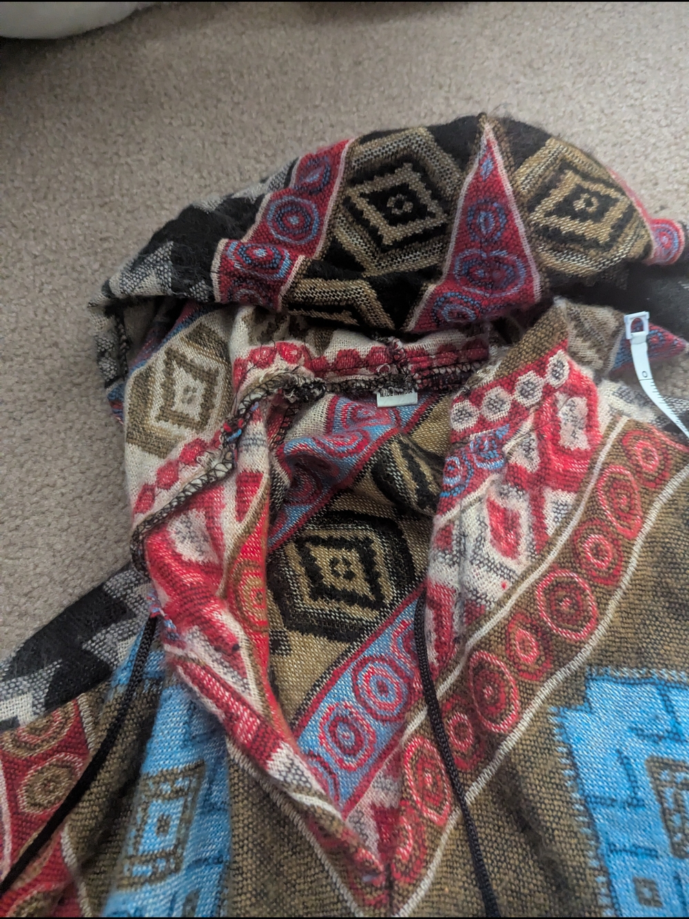 Boho Multi-Color Aztec Hooded Poncho - Picture 6 of 8